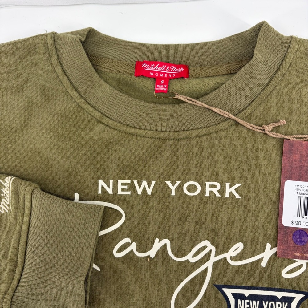 Mitchell & Ness New York Rangers Women Small Olive Green Crewneck Sweatshirt NWT